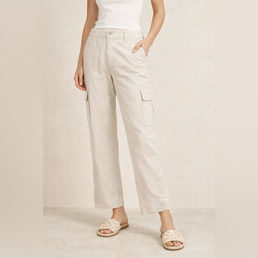 Theory Linen Blend Cargo Pants Size 6 Neutral Beige in excellent condition
